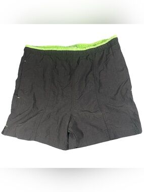 Men’s Sand N Sun Swim Trunks Black Neon Green Lined Shorts S Parachute Nylon